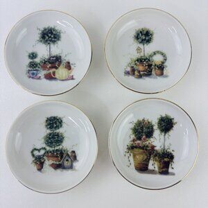 Rare 4 Delta Airlines Mini Bowls Abco Trading Gold Tone Trim Floral Vintage